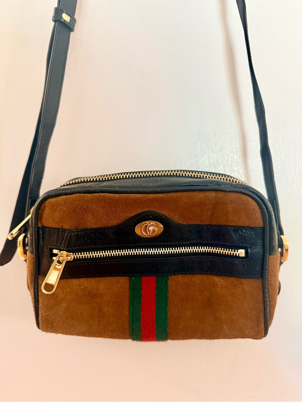 Gucci Ophidia Sherry Line Suede Crossbody with Black Trim with COA